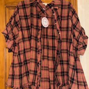 Umgee Plaid Button-Up Top - Red and Black